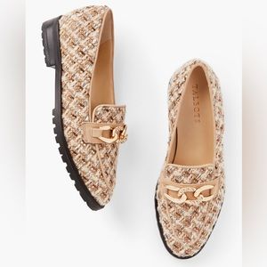 TALBOTS 11 NIB Leighton Chain Metallic Boucle Loafers in Cafe Ivory Gold NEW